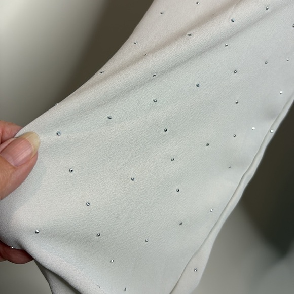 White House Black Market Gray Wrap Bubble Front Blouse with Tiny Studs. Size 8 - Picture 3 of 13